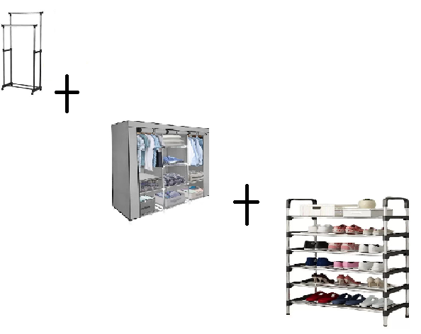 Closet Tela 3+Tendedero Doble+Zapatero 6